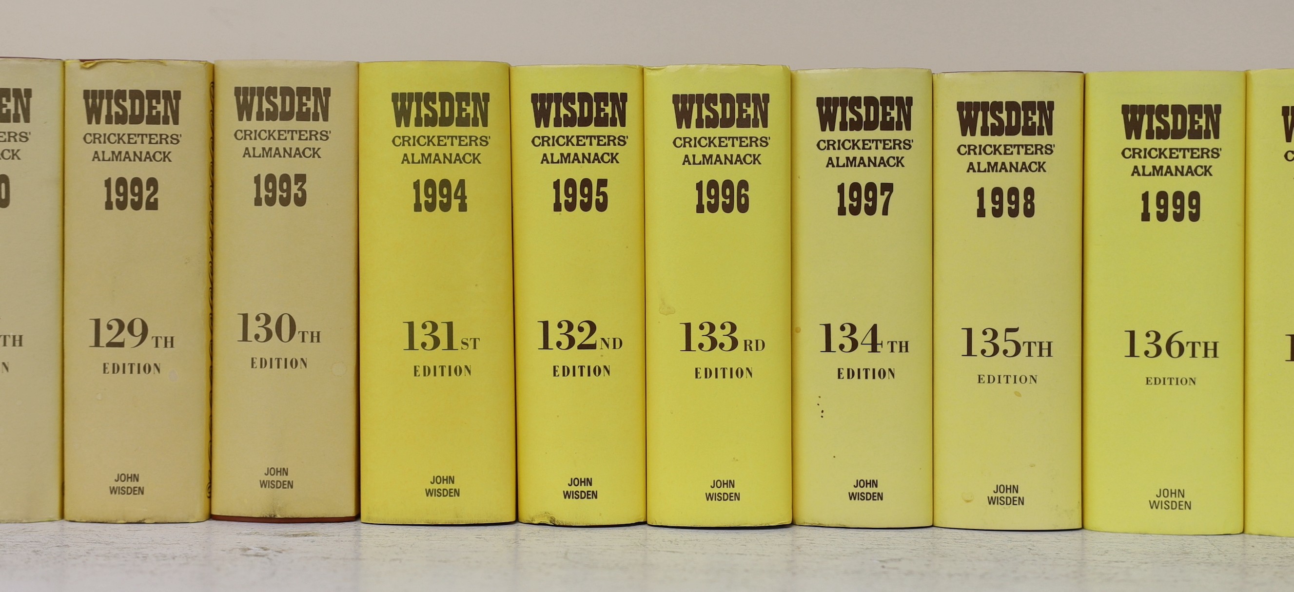 Wisden, John - Cricketers Almanack for the years 1975 (112th edition) - 2018 (155th edition), all hardbacks, with unclipped dust jackets. Together with - An Index to Wisden Cricketers’ Almanack 1864-1984 and Wisden ‘’Wha